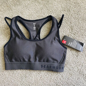 NWT Under Armour Women's Mid Crossback Strappy Sports Bra in Gray | Sz Small